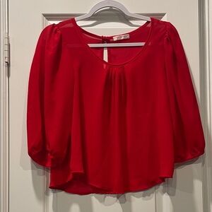 a'gaci Red Puff-Sleeve Scoop Neck Blouse